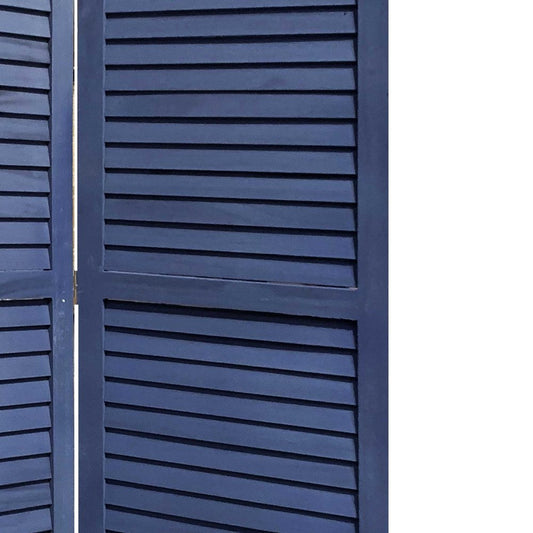 67" Dark Blue Solid Wood Folding Three Panel Screen Room Divider HomeRoots