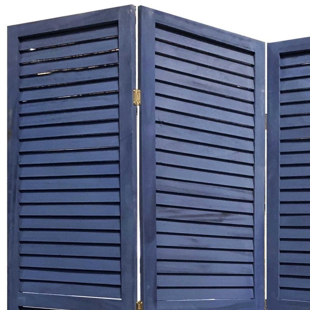 67" Dark Blue Solid Wood Folding Three Panel Screen Room Divider HomeRoots