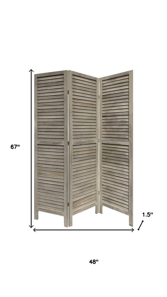 67" Gray Folding Three Panel Screen Room Divider HomeRoots