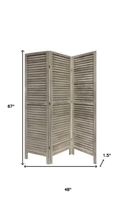 67" Gray Folding Three Panel Screen Room Divider HomeRoots