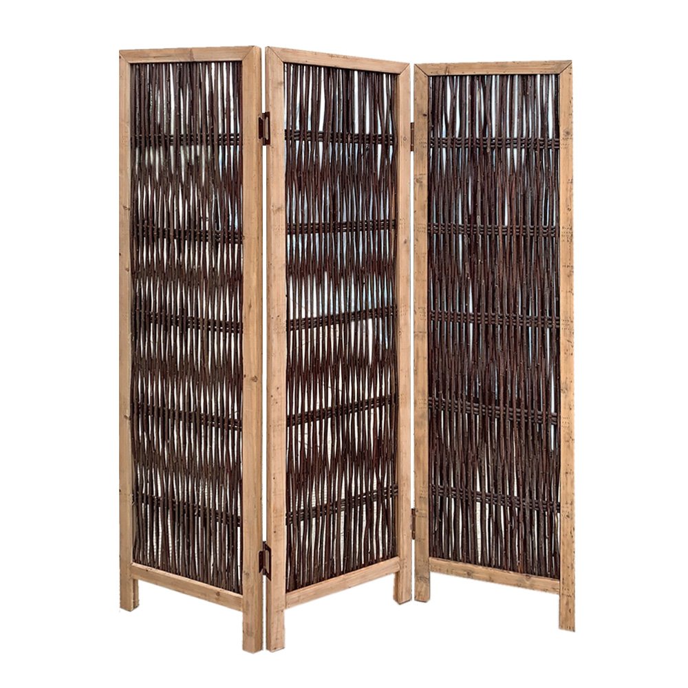 71" Brown Solid Wood Folding Three Panel Screen Room Divider HomeRoots