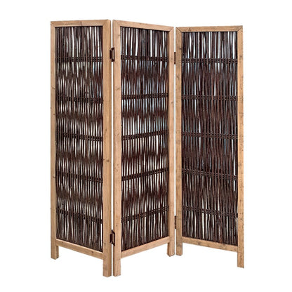 71" Brown Solid Wood Folding Three Panel Screen Room Divider HomeRoots