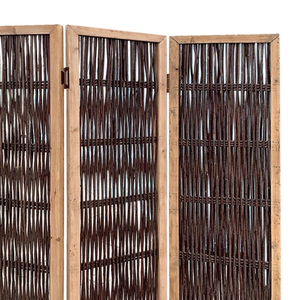 71" Brown Solid Wood Folding Three Panel Screen Room Divider HomeRoots
