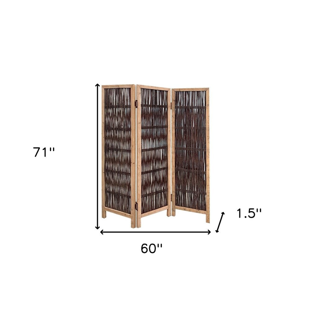 71" Brown Solid Wood Folding Three Panel Screen Room Divider HomeRoots