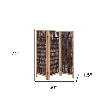71" Brown Solid Wood Folding Three Panel Screen Room Divider HomeRoots