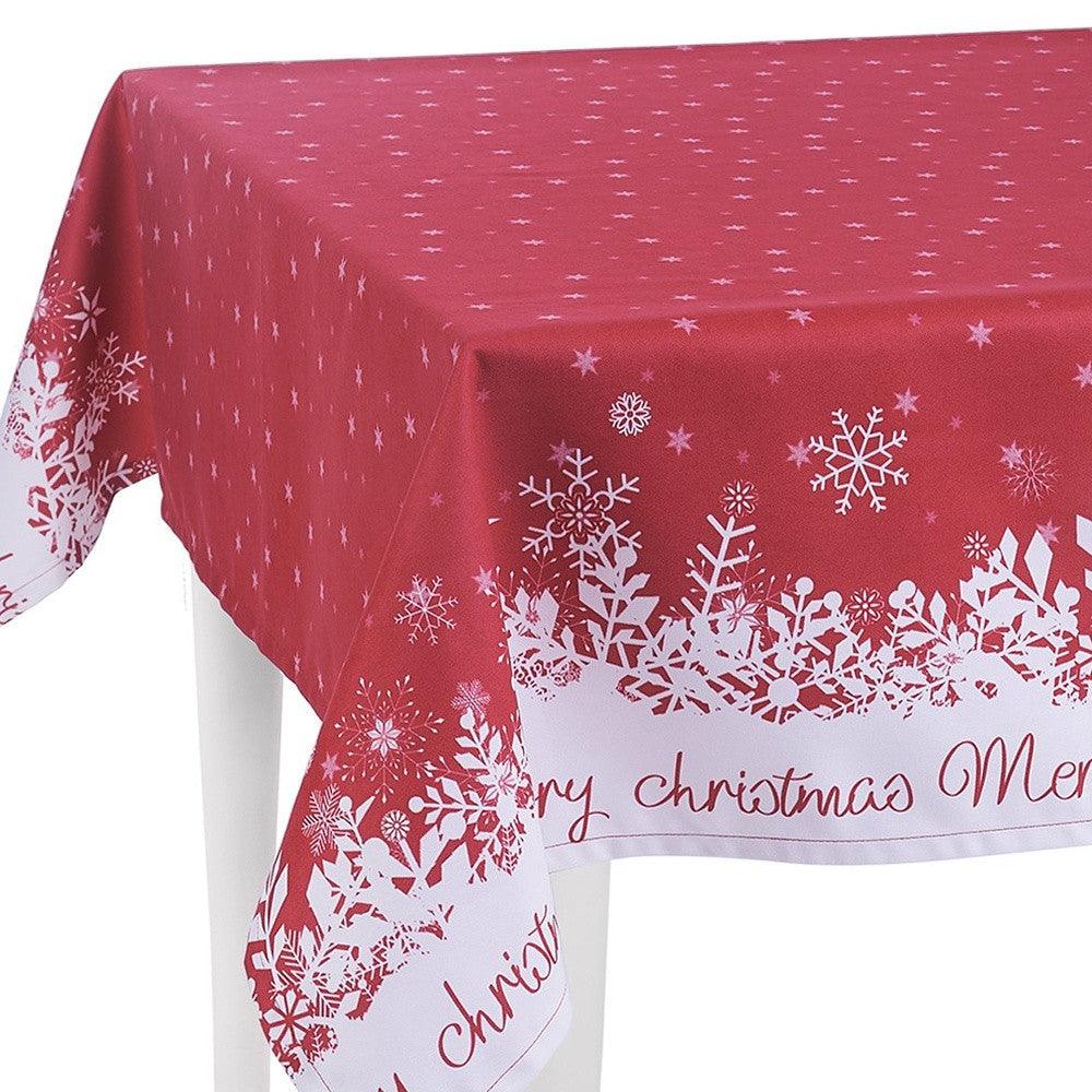 84" Merry Christmas Printed Rectangle Tablecloth In Red - FurniFindUSA