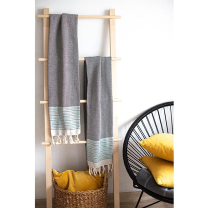 Grey And Blue Striped Turkish Towel Or Throw Blanket HomeRoots