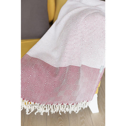 70" Turkish Cotton Handwoven Throw Blankets In Red