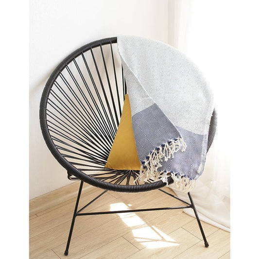 Blue And White Squares And Stripes Turkish Towel Or Throw Blanket HomeRoots