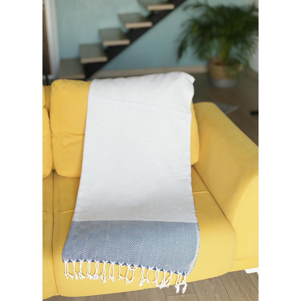 Blue And White Squares And Stripes Turkish Towel Or Throw Blanket HomeRoots