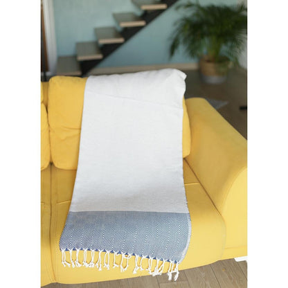 Blue And White Squares And Stripes Turkish Towel Or Throw Blanket HomeRoots