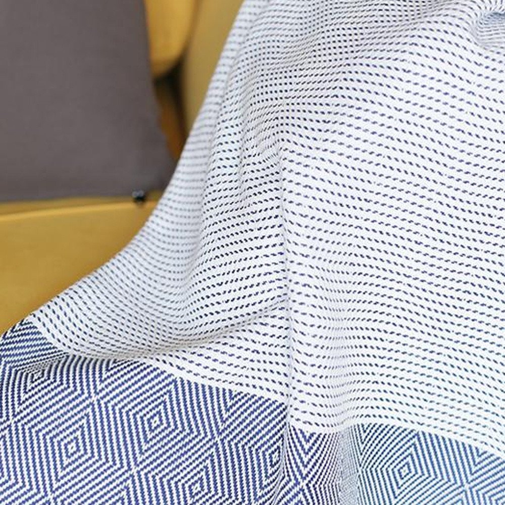 Blue And White Squares And Stripes Turkish Towel Or Throw Blanket HomeRoots