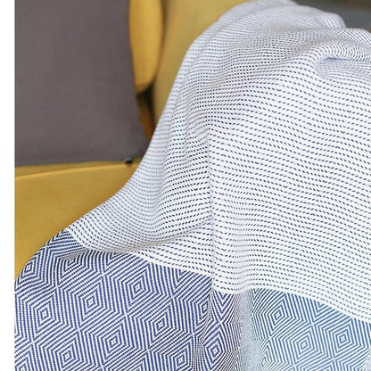 Blue And White Squares And Stripes Turkish Towel Or Throw Blanket HomeRoots