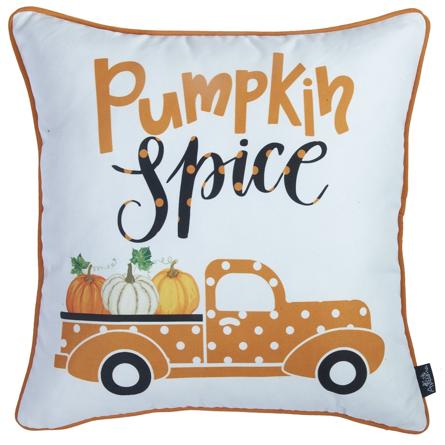 Set Of Four 18" Orange Pumpkin Pick Up Truck Pillow Covers FurniFindUSA