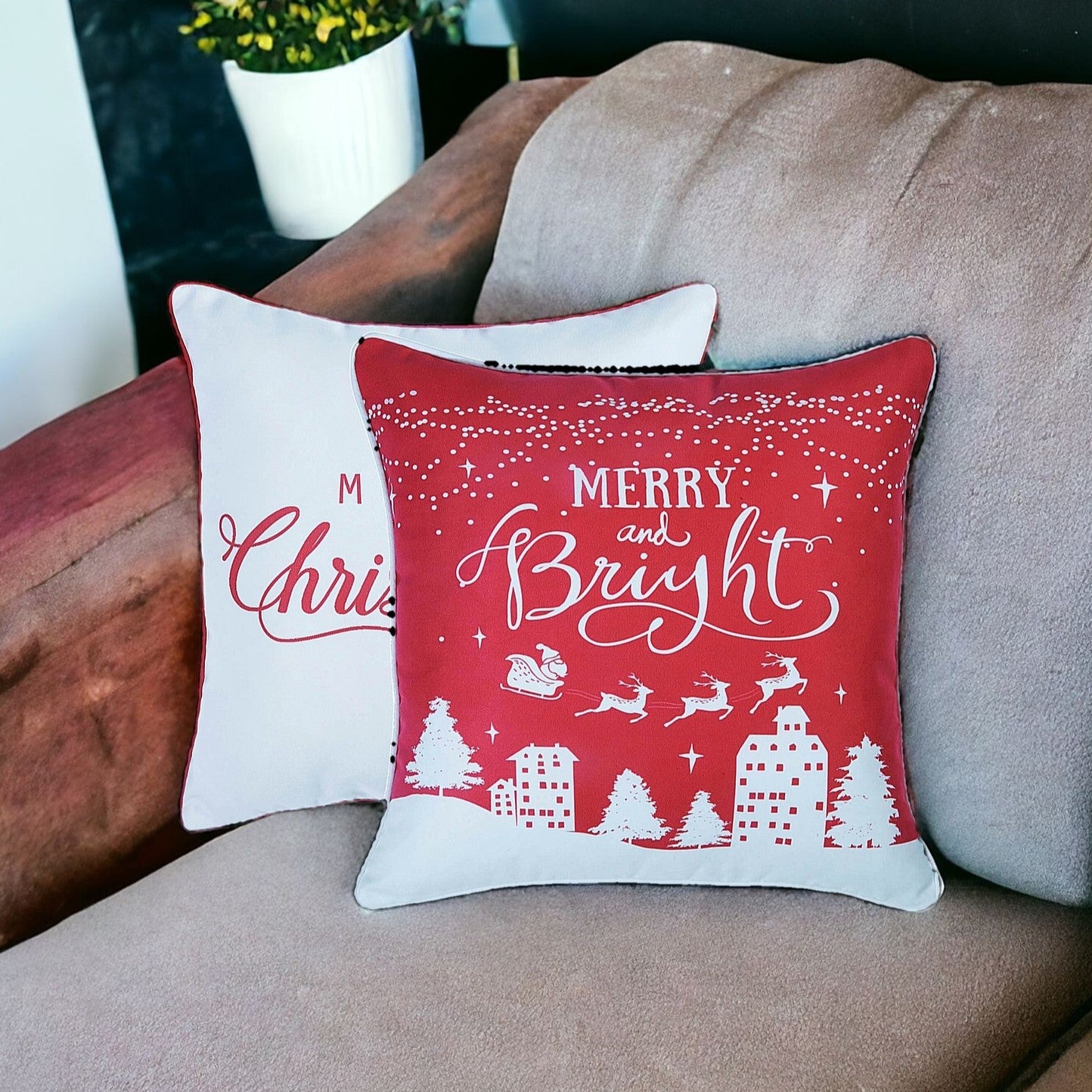 Set Of 2 18" Merry Christmas Throw Pillow Cover