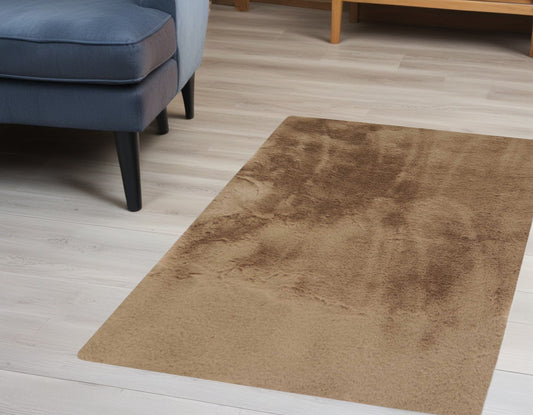 Luxe Faux Rabbit Fur Rectangular Rug 3' X 5'   - Taupe