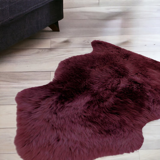 2' X 3' Burgundy New Zealand Natural Sheepskin Rug - 48.0" (L) x 72.0" (W) x 0.25" (H)