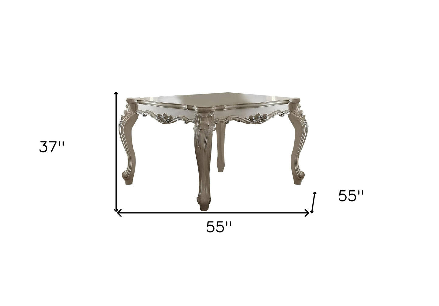 55" Antiqued White Solid Wood And Solid Manufactured Wood Dining Table