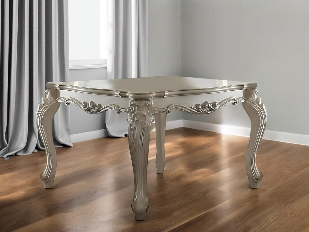 55" Antiqued White Solid Wood And Solid Manufactured Wood Dining Table HomeRoots