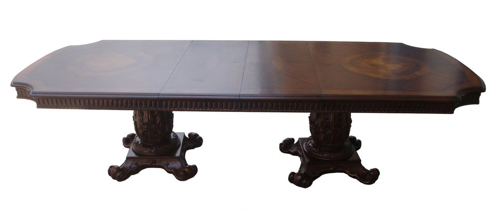 136" Brown Solid Wood And Solid Manufactured Wood Double Pedestal Base Dining Table HomeRoots