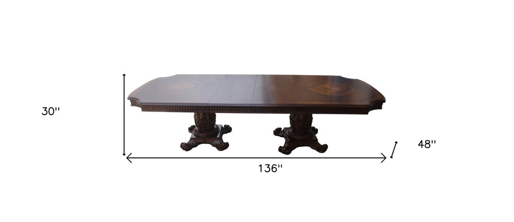 136" Brown Solid Wood And Solid Manufactured Wood Double Pedestal Base Dining Table HomeRoots