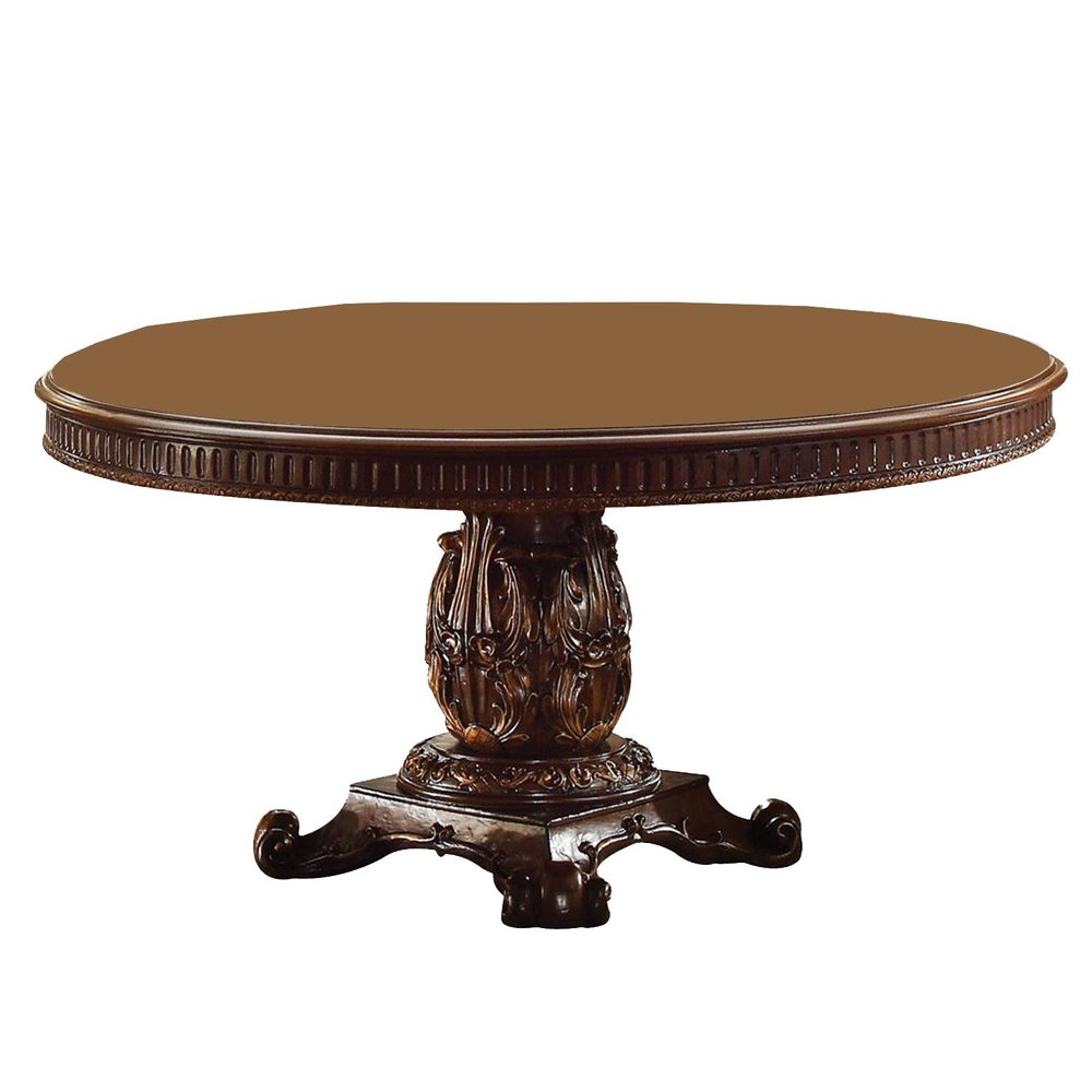 60" Brown Solid Wood Pedestal Base Dining Table HomeRoots