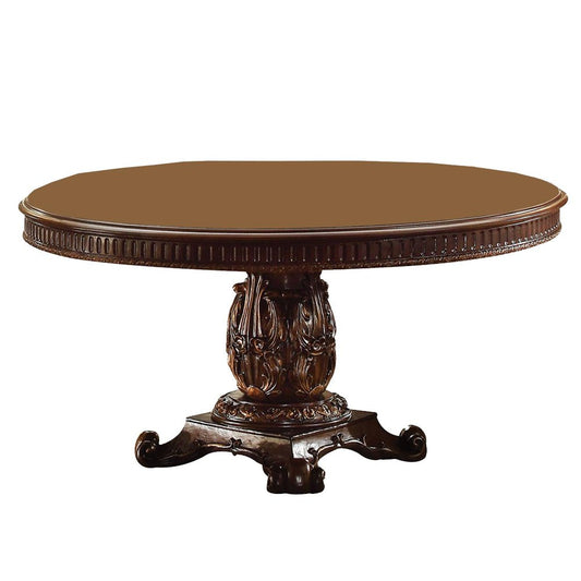 60" Brown Solid Wood Pedestal Base Dining Table HomeRoots