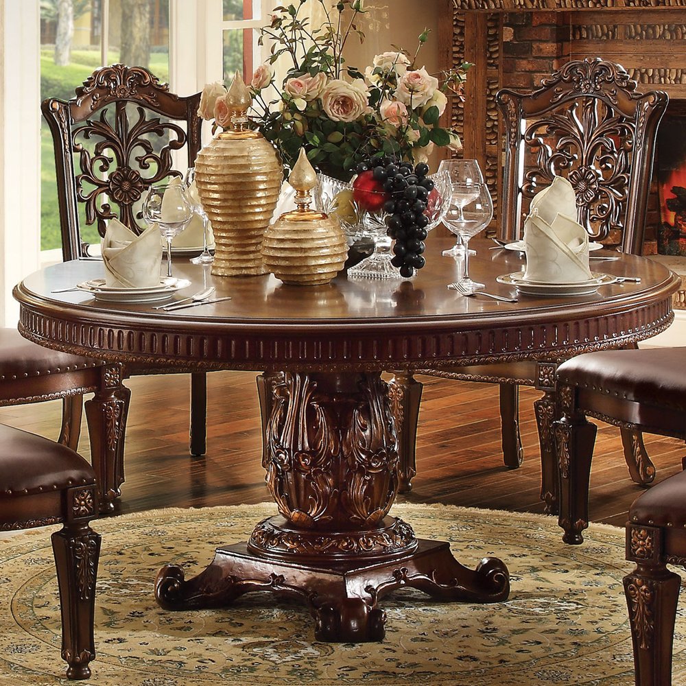 60" Brown Solid Wood Pedestal Base Dining Table HomeRoots