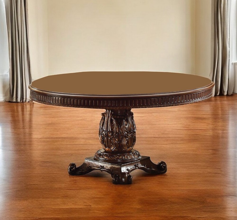 60" Brown Solid Wood Pedestal Base Dining Table HomeRoots