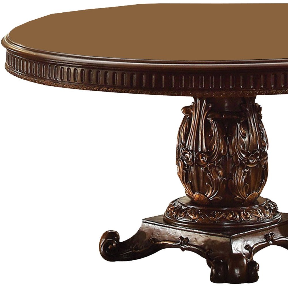 60" Brown Solid Wood Pedestal Base Dining Table HomeRoots