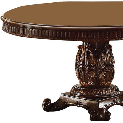 60" Brown Solid Wood Pedestal Base Dining Table HomeRoots