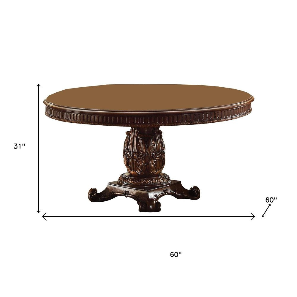 60" Brown Solid Wood Pedestal Base Dining Table HomeRoots