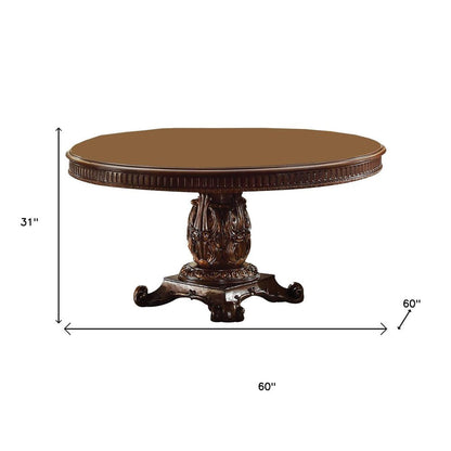 60" Brown Solid Wood Pedestal Base Dining Table HomeRoots