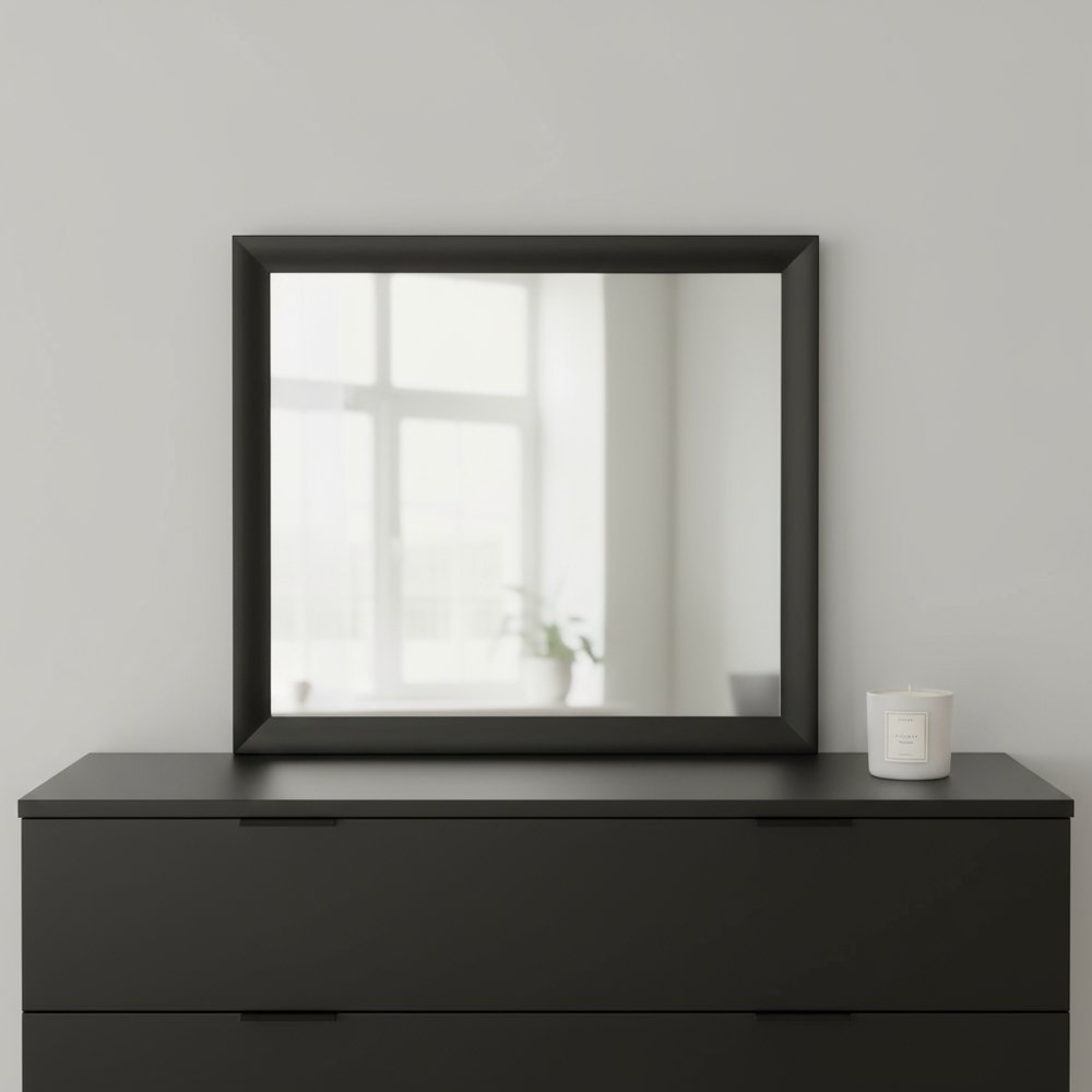 35" Black Square Wood Framed Mounted Dresser Mirror HomeRoots