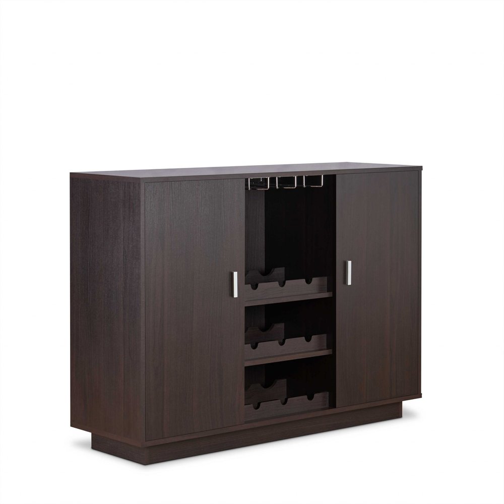 Espresso Wood Finish Wine And Stemware Cabinet HomeRoots