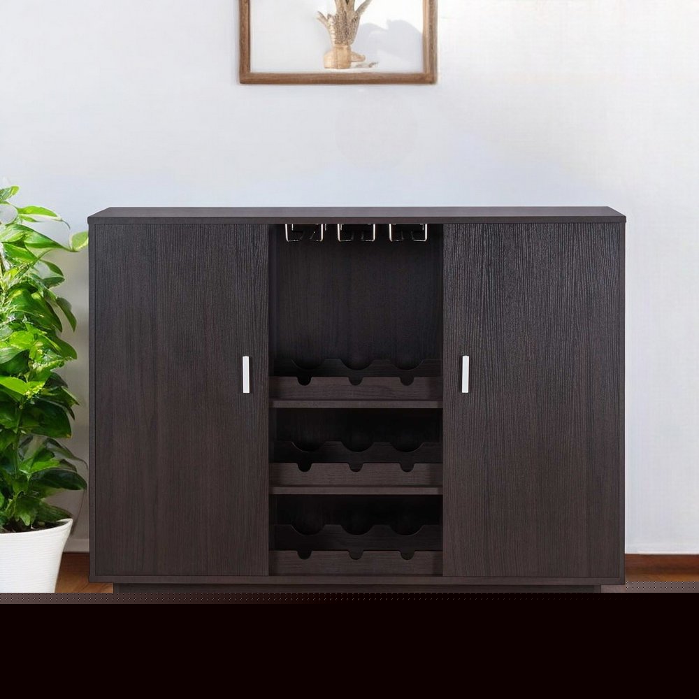 Espresso Wood Finish Wine And Stemware Cabinet HomeRoots