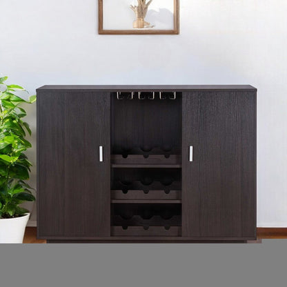 Espresso Wood Finish Wine And Stemware Cabinet HomeRoots