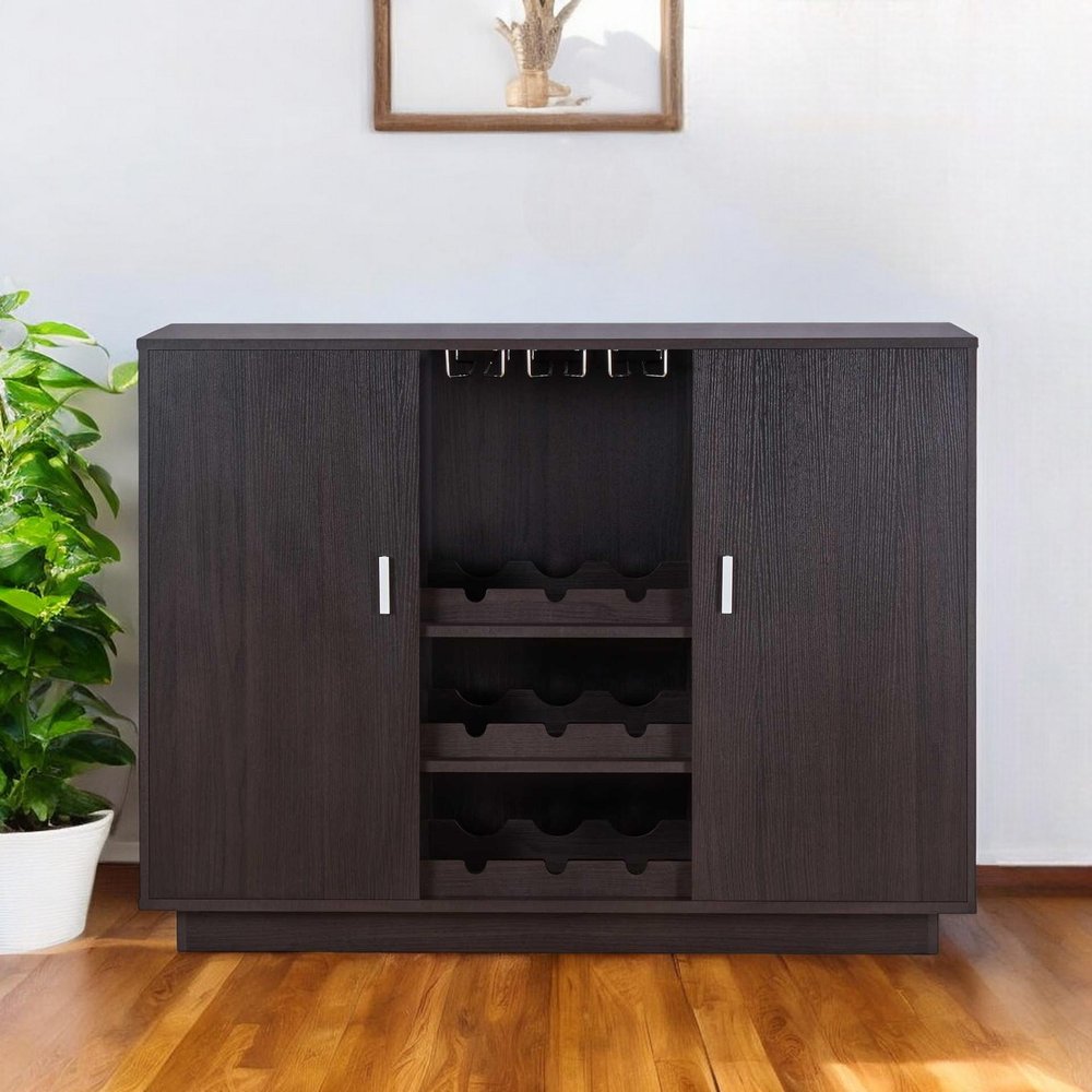 Espresso Wood Finish Wine And Stemware Cabinet HomeRoots