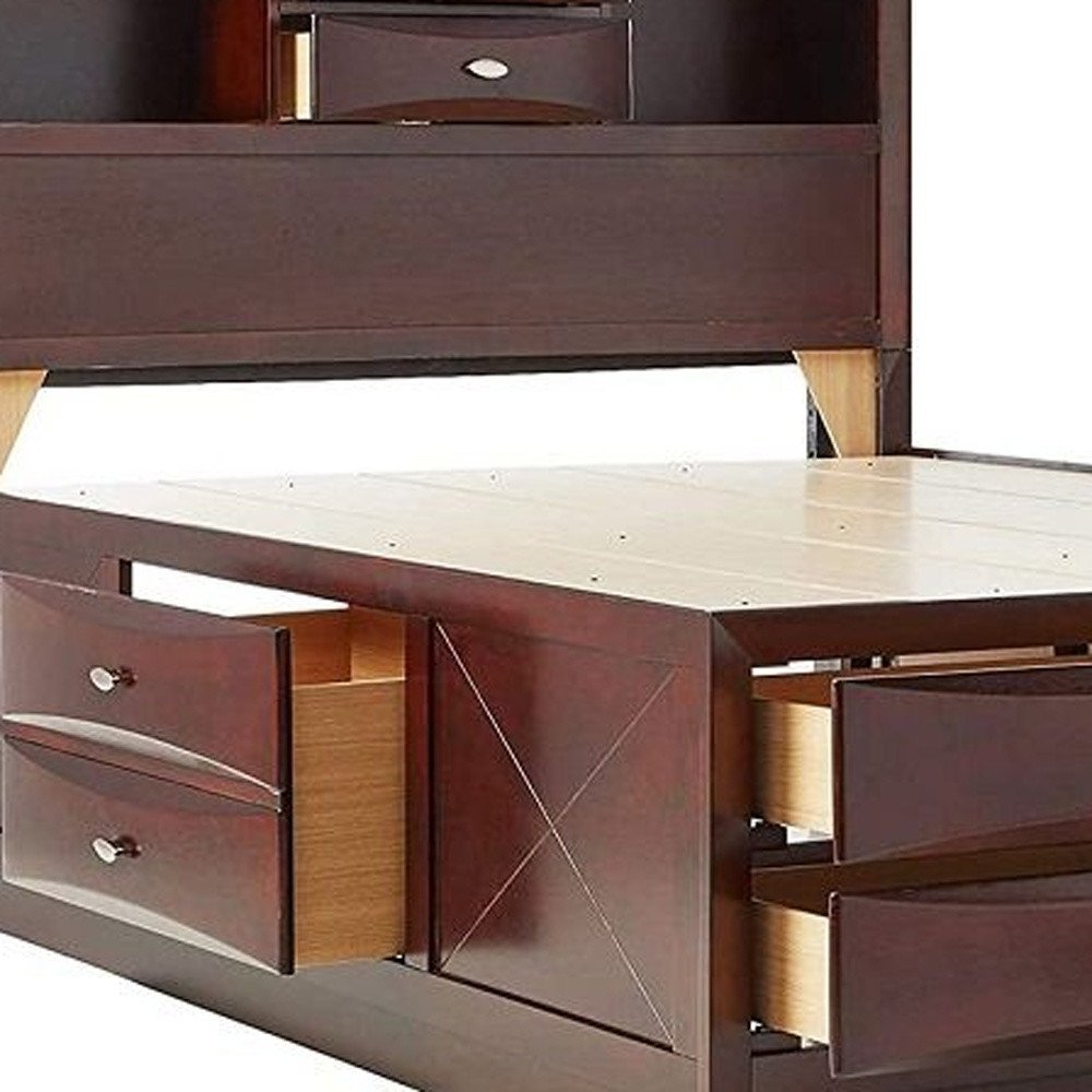 Espresso Wood King With Ten Drawers Bed Frame HomeRoots