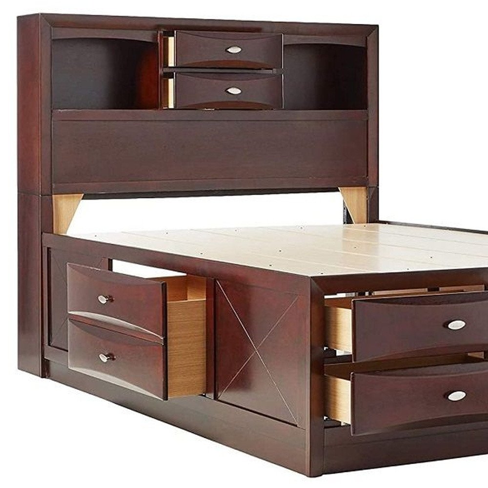Espresso Wood King With Ten Drawers Bed Frame HomeRoots