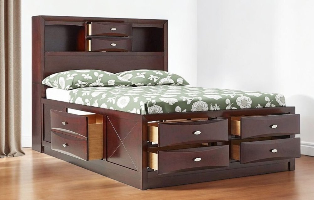 Espresso Wood King With Ten Drawers Bed Frame HomeRoots