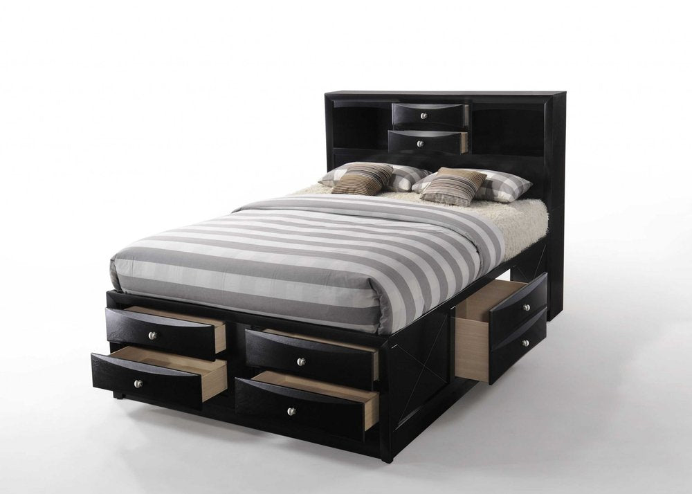 Black Wood King Bed Frame With Drawers HomeRoots