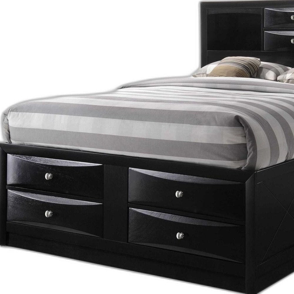 Black Wood King Bed Frame With Drawers HomeRoots