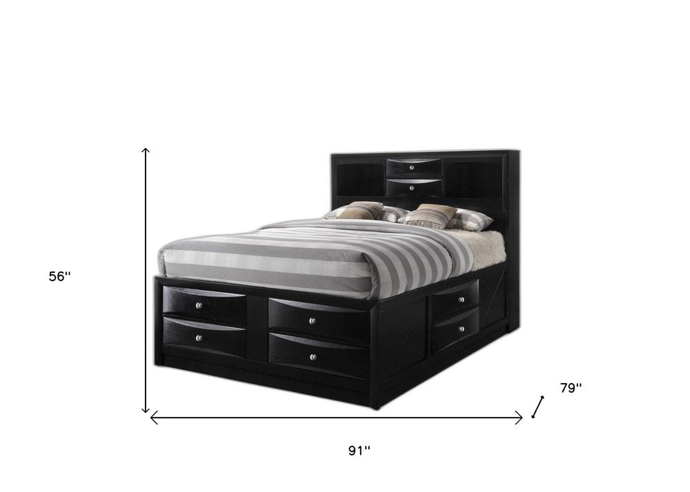 Black Wood King Bed Frame With Drawers HomeRoots