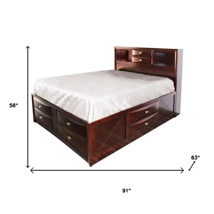 Espresso Wood Queen Bed Frame With Drawers HomeRoots