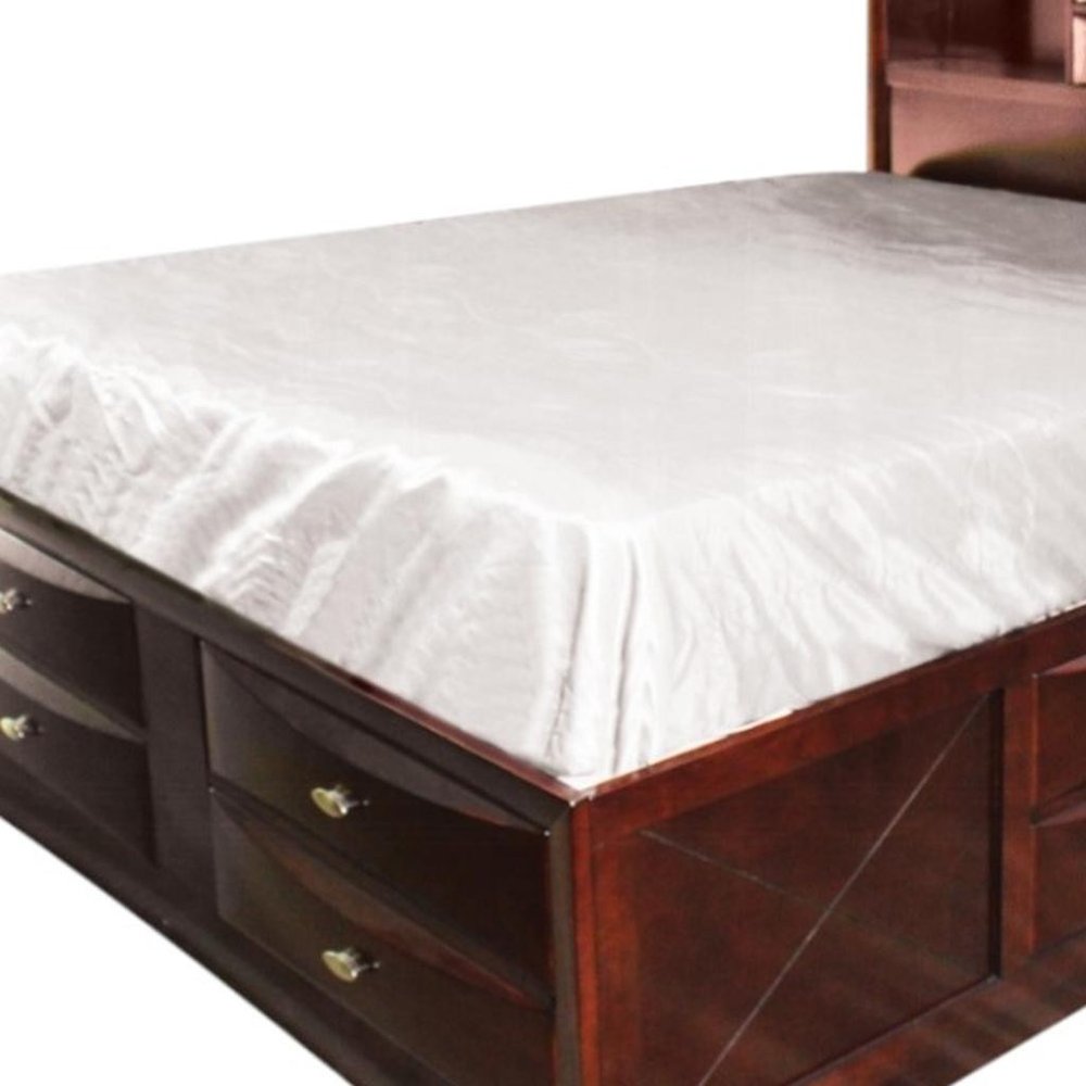 Espresso Wood Queen Bed Frame With Drawers HomeRoots