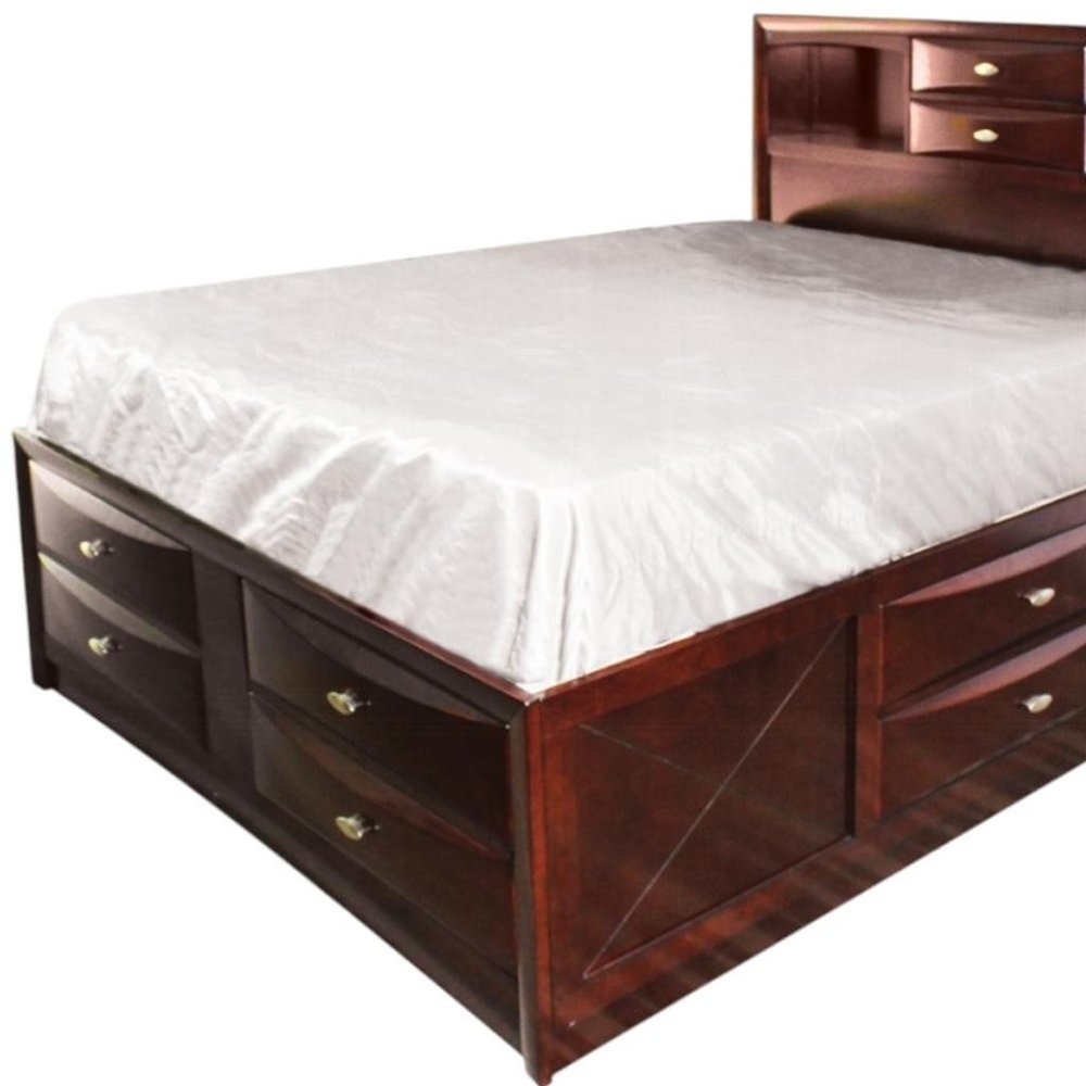Espresso Wood Queen Bed Frame With Drawers HomeRoots