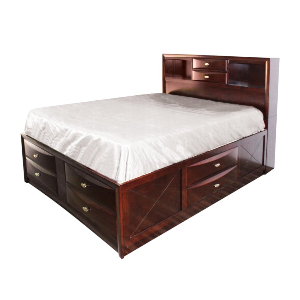 Espresso Wood Queen Bed Frame With Drawers HomeRoots