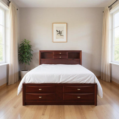 Espresso Wood Queen Bed Frame With Drawers HomeRoots