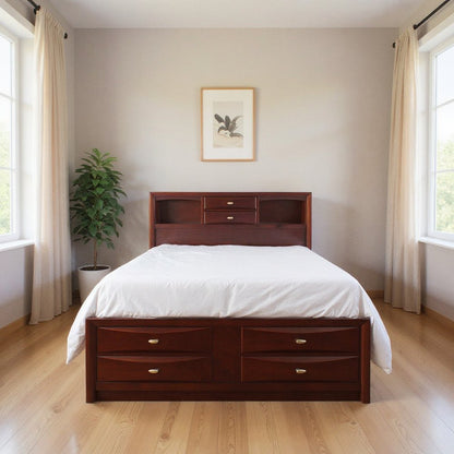 Espresso Wood Queen Bed Frame With Drawers HomeRoots